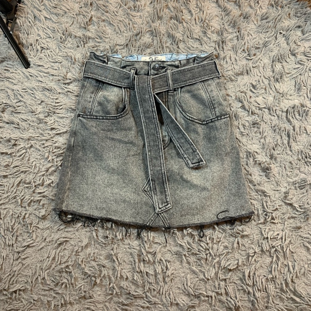 We The Free Black East Of Eden Button Fly Paperbag Mini Denim Skirt Size 25